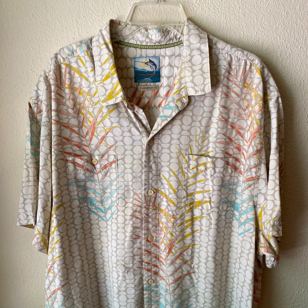 Tommy Bahama 100% Silk Men's Gray Tropical Shirt Top size XXL